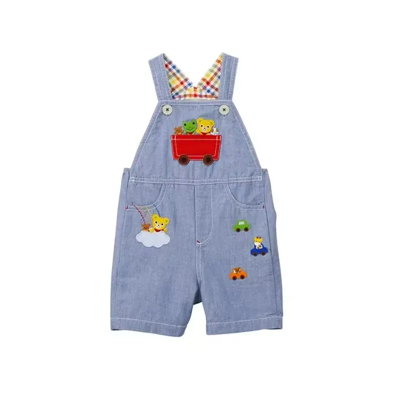 HY7247760 Boys' Cartoon Overalls - Spring Fall Outdoor Outfits, Ripped Design with Pockets, 57 Cotton 26 Polyester 17 Viscose Woven Fabric, 0-3 Years, Machine Washable
