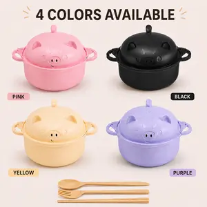 MIUVA 45oz Cute Pig Ramen Bowl Set, Microwave Safe Wheat Straw Noodle Cooker with Strainer, Lid, Spoon, Fork and Chopsticks, Large Capacity Bowl for Dorm, Office, Apartment and Home | Deals For You, Mid Year Sale
