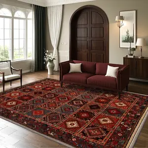 Velvet + Soft Comfortable European Ethnic Geometric Pattern Classic Carpet, Home Decoration Carpet, Living Room Large Carpet Sofa Cushion Door Mat Coffee Table Mat Bedroom Carpet Bedside Carpet