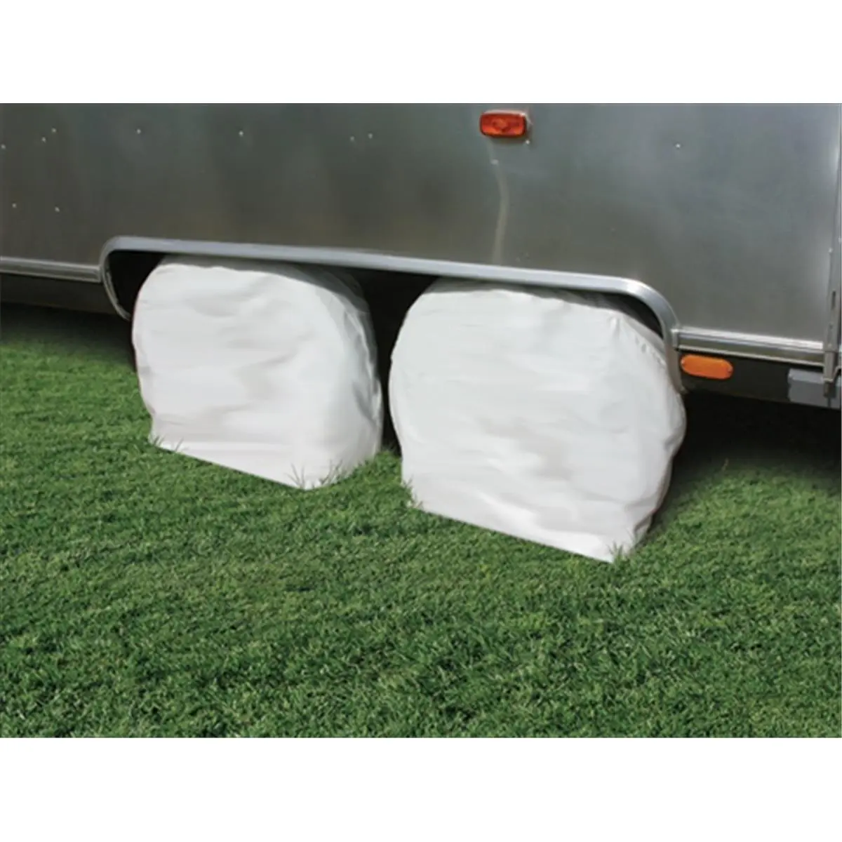 Camco 45322 Vinyl Tire Protectors - 2-Pack Arctic White Compact Covers (27-29 in.), Corrosion-Resistant, Easy Installation, Protects Vehicle Parked from Sun, Dirt, Weather, Offers Sun Protection