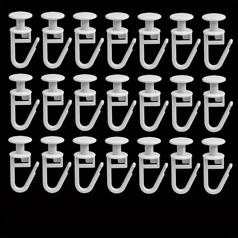50pcs Classic White Plastic Curtain Track Rollers with Lockable Hooks, Easy Glide Curtain Hangers with Large Opening for Effortless Curtain Installation, Secure Snap Closure – No Power Needed