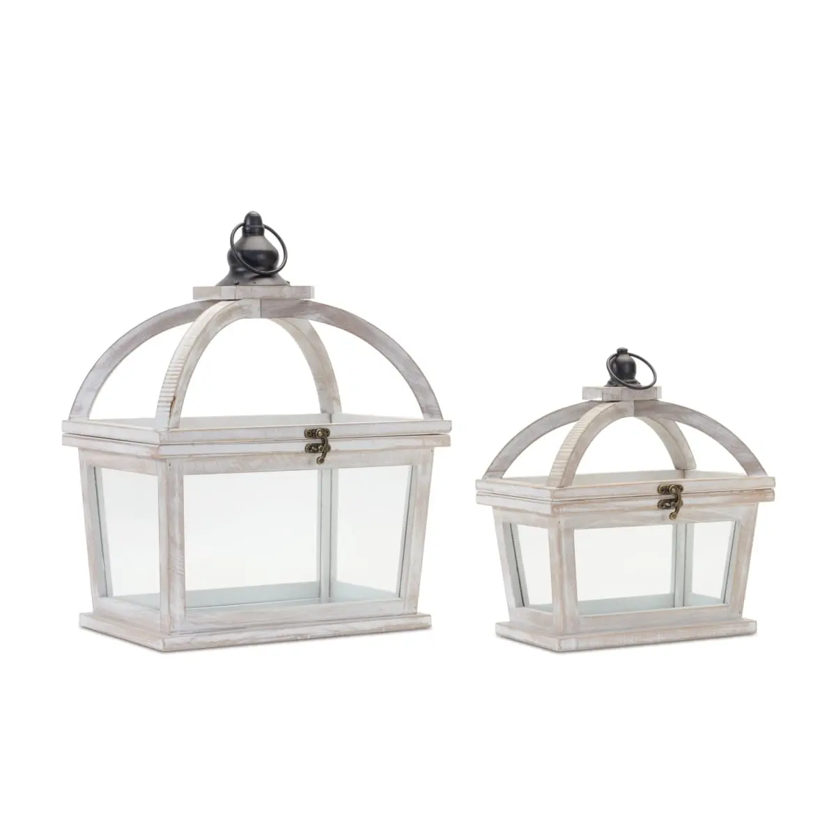 Melrose International 88019DS Tapered Wood Candle Holder Lanterns, Home Supplies, Curved Open-Lid Design, 9.5 x 6 x 11 in, 6.5 lbs, Indoor Use - Set of 2