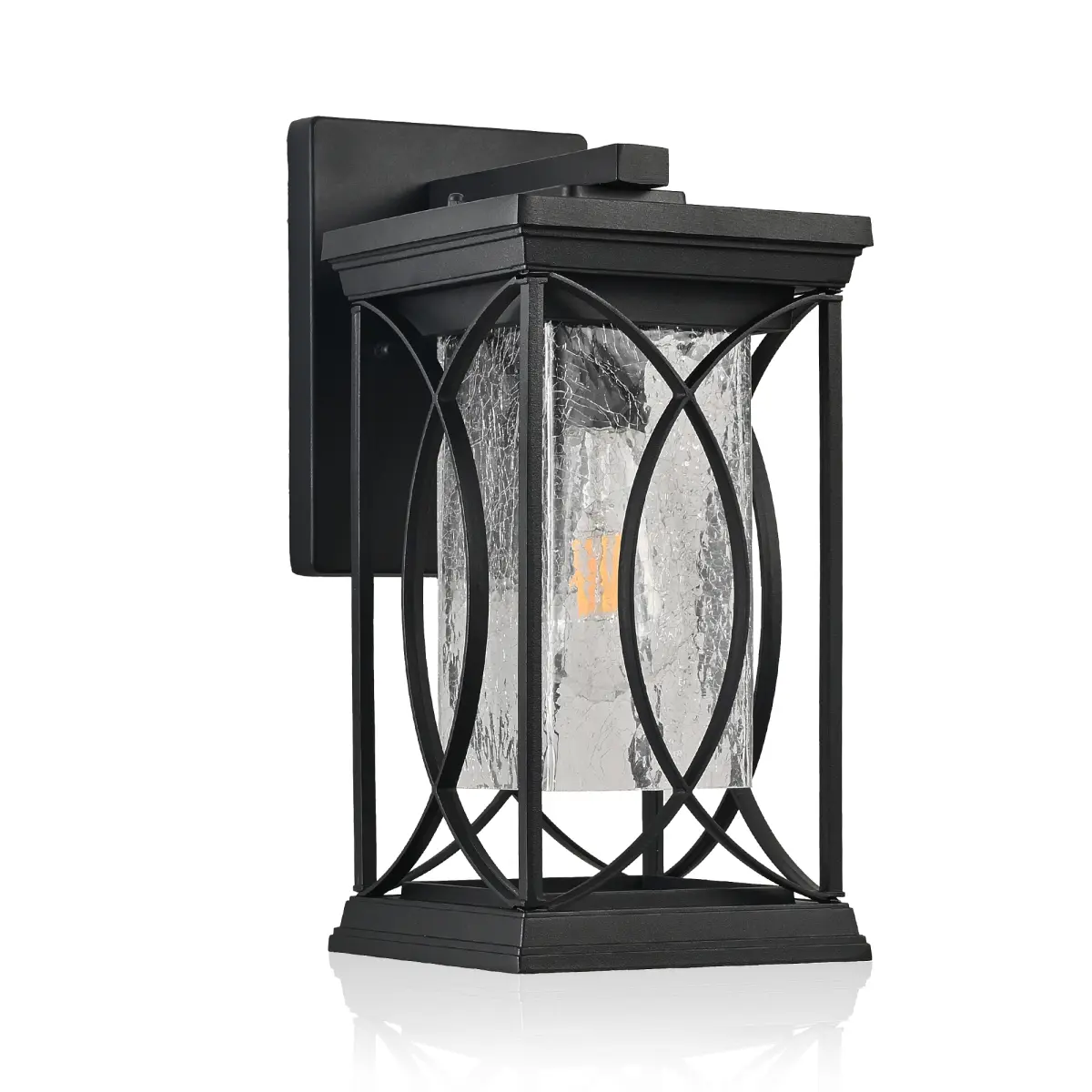 Black Outdoor Waterproof Lantern with Crackled Glass - Modern Weather-Resistant Metal Frame E26-Base Porch Light, Easy to Install, Energy-Efficient Illumination, Soft Patio Lighting for Porch, Garage