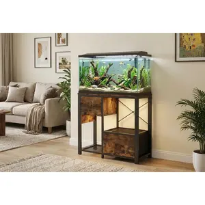 Garvee 20-29 Gallon Fish Tank Stand with Power Outlets, Heavy Duty Metal and Wood Aquarium Stand Featuring 4-Tier Open Storage Shelves and Sturdy Legs for Stability
