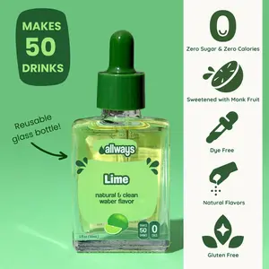 Allways Drops Lime Water Enhancer Drops | Sugar-Free, Zero Calories, Dye Free, Naturally Sweetened with Monk Fruit | Glass Bottle for On-The Go Hydration | Kids & Adults | 50 Drinks