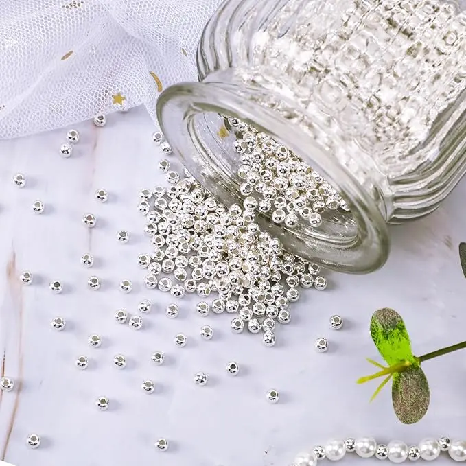 Small Beads, 1200Pcs 4mm Silver Spacer Beads Smooth Round Beads for Jewelry Making Loose Ball Beads for Bracelets