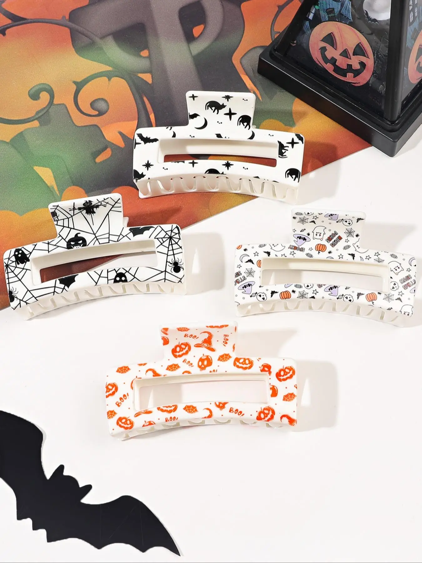 All Over Cartoon Print Hair Claws Set, Cute Cartoon Pattern Hair Claws, Fashionable Hair Accessories for Women & Girls Fall Hair Styles, Halloween Pa