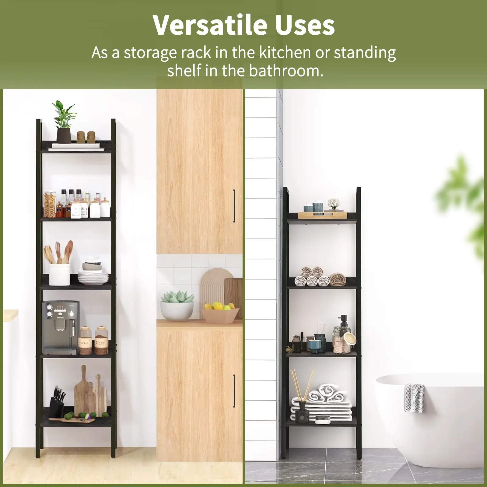 4-Tier Ladder Shelf, Corner Bookshelf for Living Room, Balcony, Home Office, Bookcase Storage & Display Shelf