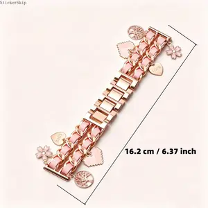 2026 Starlight Metal Watch Band – Cuban Chain Bracelet Strap with Charm for Women, Adjustable 20mm Double Chain Wristband Fits Samsung Galaxy Watch 4/5/6/7 & Active 2/FE