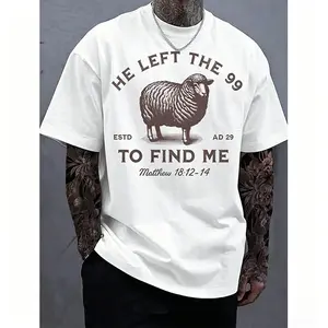 Manfinity Dauomo 99 T-Shirts Jesus Left, The Lord Is My Shepherd T-Shirt, Christian T-Shirt, He Left 99 To Save Me T-Shirt, Men T-Shirt