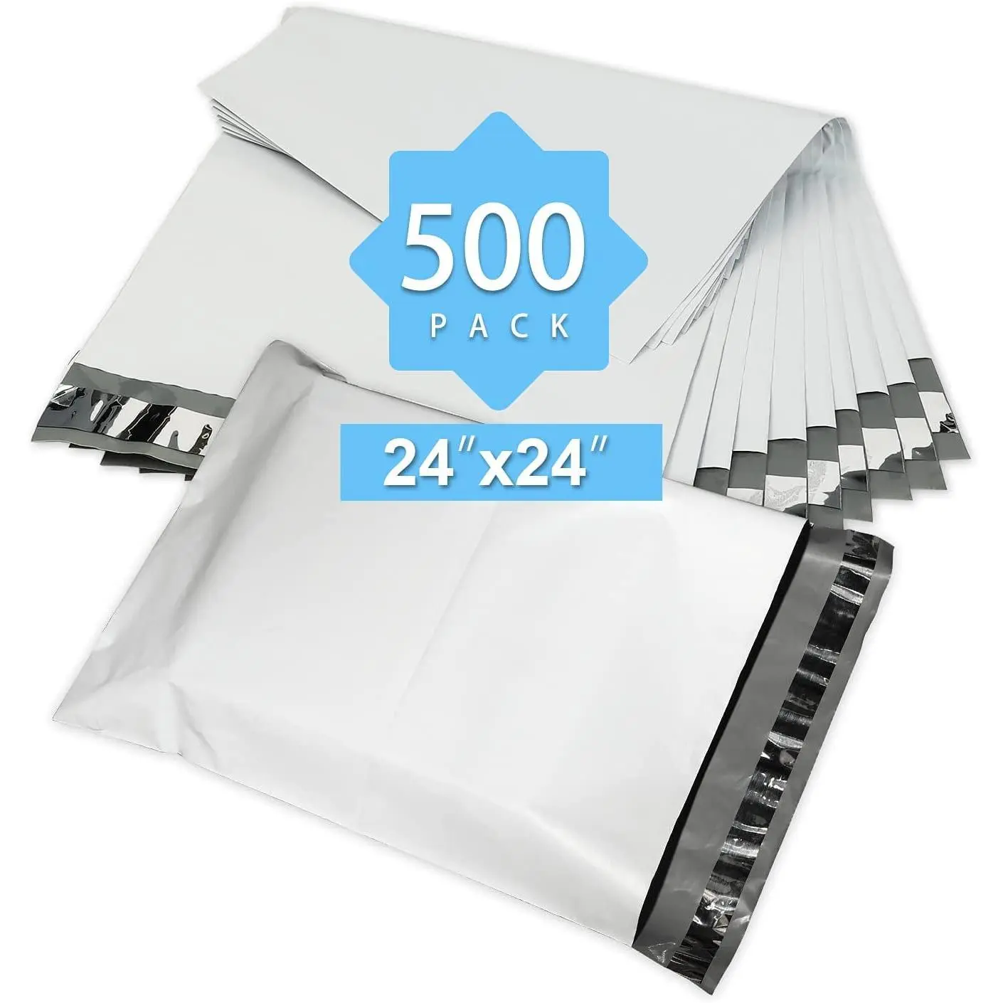 Reliable Mailer 24x24 Inch 500Pcs White Poly Mailers Bulk Envelopes Shipping Bags Self Seal Adhesive Waterproof and Tear-Proof Postal Expandable Polyethylene for Business Shipping Packaging