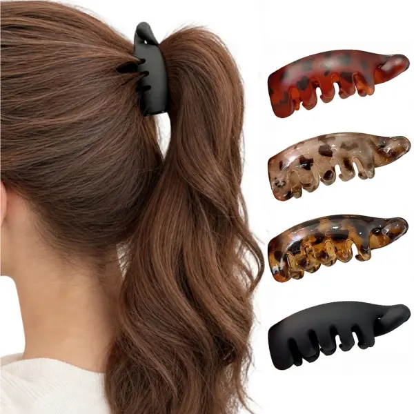 Banana Hair Claw Clips 4Pcs Leopard Print Matte Hair Claw Ponytail Fixing Artifact Plastic Hair Barrette Strong Hold Non Slip Clip Back of Head Hair Shark Clip for Women Girl
