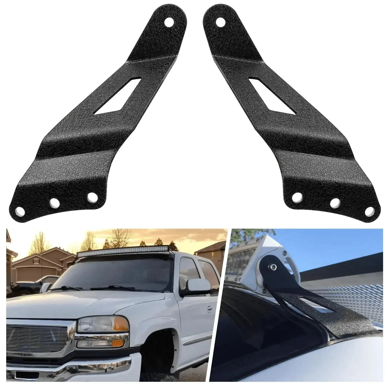 Nilight Heavy-Duty Metal Curved Light Bar Brackets (Pair) - 50-in Wrinkle Finish, Vehicle-Specific for 1999-2006 Chevy/GMC Truck & GMC Sierra 1500 Upper Windshield Roof Cab, Secure Fit, Foam, 1 Pack of Self-Tapping Screws, Automotive Lighting Accessory, 1