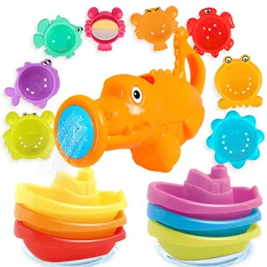 Baby Bath Toy Set, Cute Shower & Colorful Stacking Cups & Boats, Educational Bath Toys for Boys and Girls
