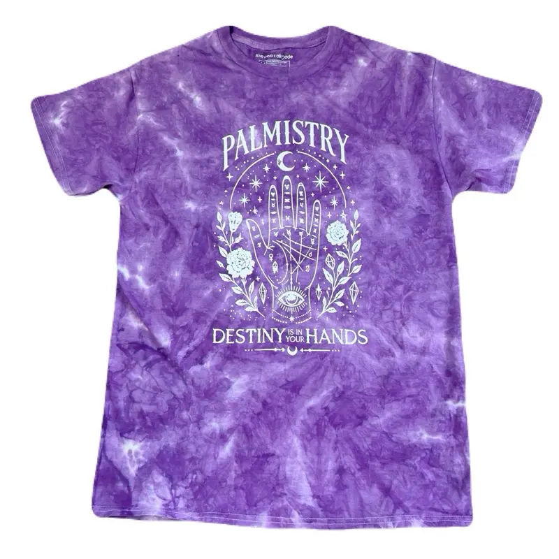 Palmistry crystal infused T-shirt ! Real Moonstone infused Ink!  - Fitted, Short-Sleeve, Casual Cotton Unisex Top with Moonstone-Infused Ink