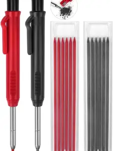 2 Pack Carpenter Pencils Mechanical Pencils with 12 Refills Construction Pencils with Built-in Sharpener Long Nib Deep Hole Pencil Marker Heavy Duty Woodworking Pencil for Architect