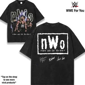 WWE NEW WORLD nWo Washed T-Shirt | Vintage Graphic Design | Iconic Wrestling Print | Classic Fan Apparel Cotton Fabric Menswear Top Casual Basic Tee Tshirt graphic tee 2U6