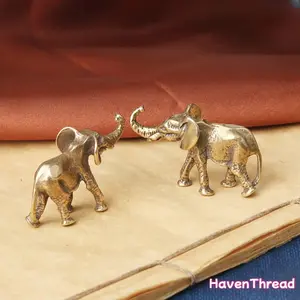 2pcs Retro Distressed Elephant Ornaments - Exquisitely Carved Mascot Desktop Decoration, Symbolizing Prosperity And Blessing, Polished Surface, Home Decoration, Personal Collection, Good Gift