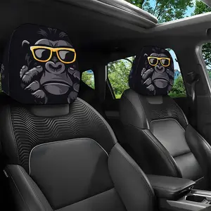 2 Pack Gorilla Headrest Covers with Fashion Glasses, Gorilla & Sunglasses Design, Elastic Car Seat Protector, Easy Install