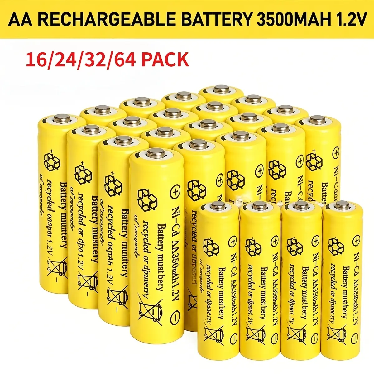 3500mAh 1.2V Ni-CD AA Battery Multi-Pack, Pre-Charged Rechargeable Batteries 4-64PCS, Durable Power for Outdoor Solar Lights, Christmas Lights, Remote Controls and Wireless Mice