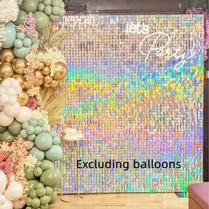 Sequin Backdrop, 12/24 Panels Square Sequin Shimmer Backdrop, Photo Backdrops for Birthday, Anniversary, Wedding, Graduation & Bachelorette Party Decoration, without Balloons, Wall Hanging Backdrop