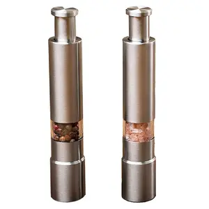 360 Stand Karving King KKSP2 Stainless Steel Salt & Pepper Shaker Set, 2-Piece Kitchen Gadgets with 360-Degree Stand, Pump & Button Functions for Seasoning