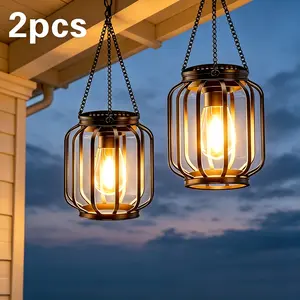 2 Pack Solar Hanging Lanterns, Vintage Outdoor Garden Lights for Patio Yard Porch Tree Tabletop Decor