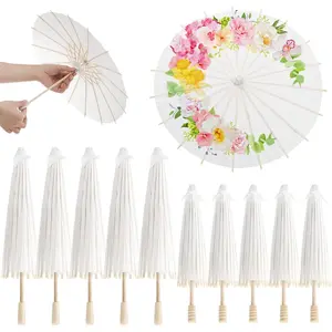 10 Pack Parasol Paper Umbrellas, 12" 16" DIY Small Painting Handmade Decorative Oil Parasol, White Paper Umbrella 2 Sizes for Decorations  Party Wedding Craft Photo Props Art Display