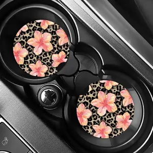 Cheetah with Flower Car Coasters Set of 2 - Leopard Print Design in Assorted Colors