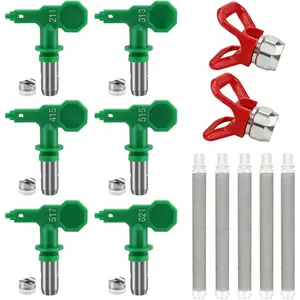 6 Pcs Airless High Pressure Tips Reversible Spray Tip 2 Pcs Nozzle Tip Guards and 5 Pcs Airless Paint Spray Gun Filters for Sprayer Accessories (211,313,415,515,517,621)