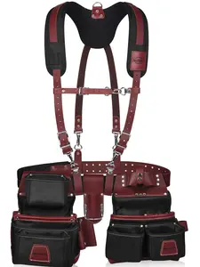 NUTUCH Black Nylon & Leather Tool Belt with Suspender for Construction and Electrician