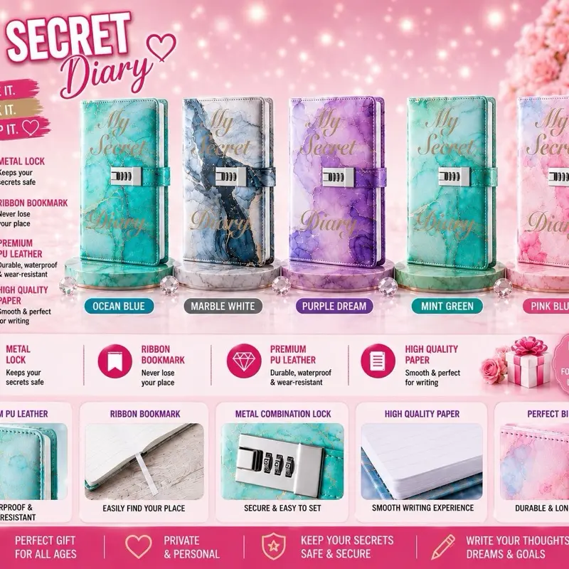 My Secret Diary, Lockable Journal for Teens with Password Protection, Portable Personal Notebook for Daily Writing