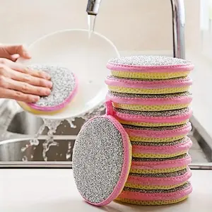 5pcs Double-Sided Dishwashing Sponges - Scrubbing Pad, Perfect for Household Cleaning & Kitchen Tableware!