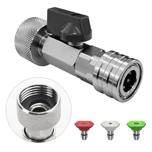 Heliwoo Garden Hose Shut Off Valve to Mini Power Washer Adapter, 3/4" GHT to 1/4" Quick Connect, Convert Quick Connect Water Hose into Power Washer Nozzle Tips, Car Washing Nozzle & Hose Attachment