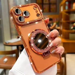 Luxury Magnetic Mirror iPhone Case – Glitter Stand & Camera Protection