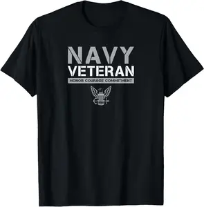 US NAVY - VETERAN HONOR COURAGE COMMITMENT Summer Casual Shortsleeve Cotton T-Shirt