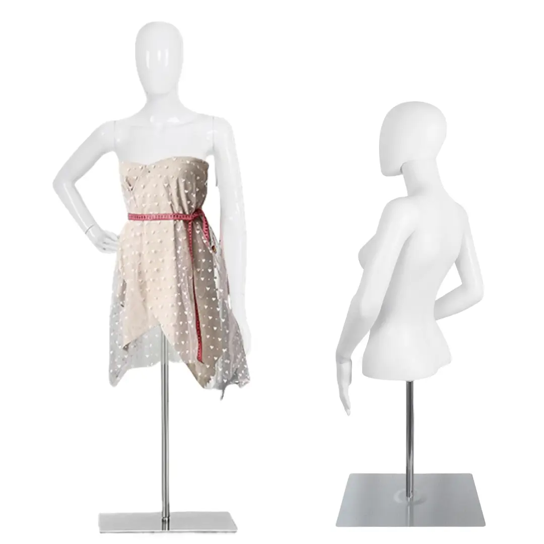Women's Cardboard Half-Body Mannequin - Adjustable PP Display Manikin with Metal Stand, Detachable Arms, 360° Rotatable Head for Boutique Shop Window, Apparel Showcase Decor