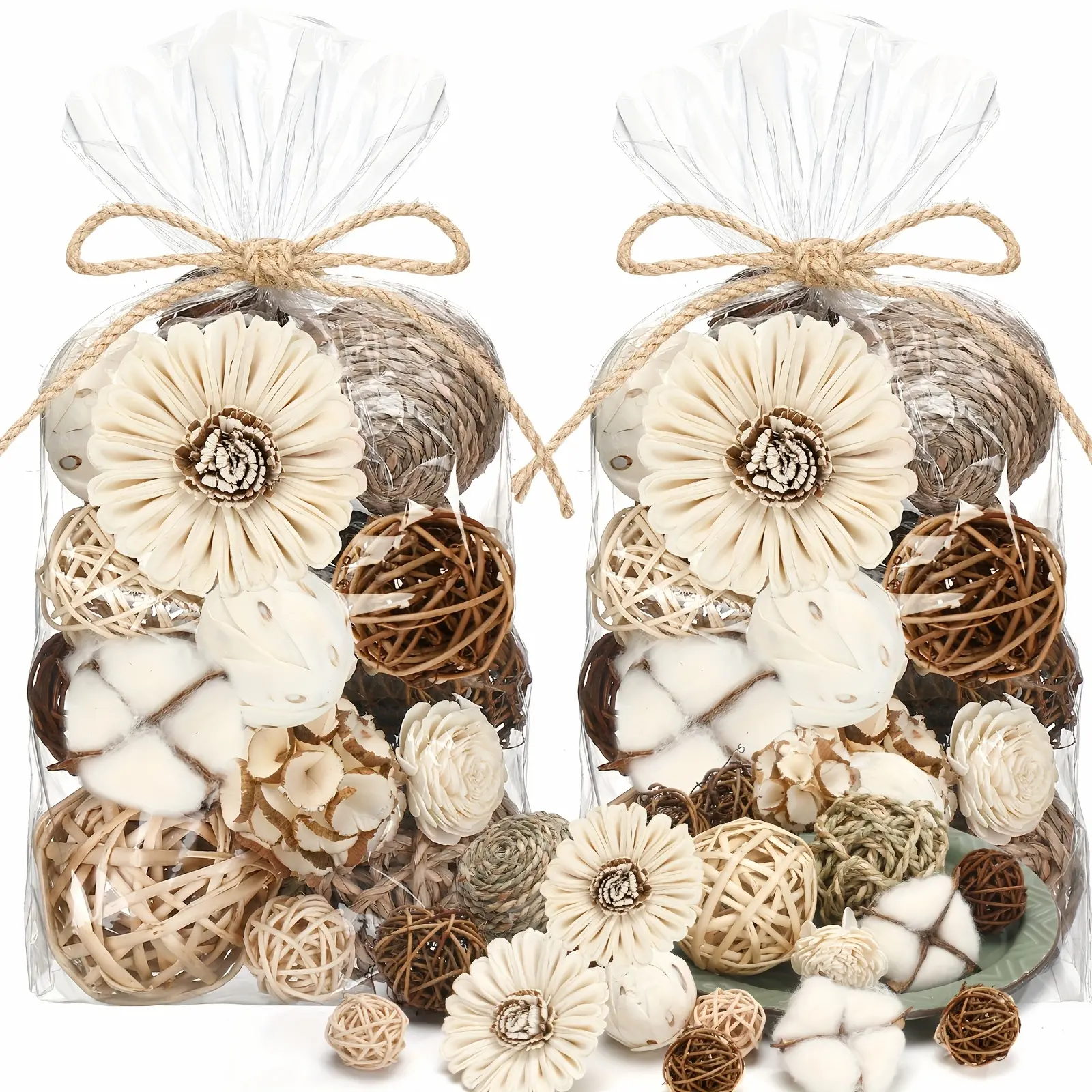 2pcs Decorative Balls Potpourri Bowl Filler Decor Natural Vase Bowl Filler Assorted Spherical Rattan Twigs Wicker Balls for Home Decor Centerpiece (Brown)