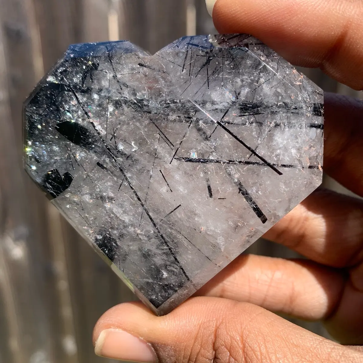 Tourmalated Quartz Crystal Geometric Heart