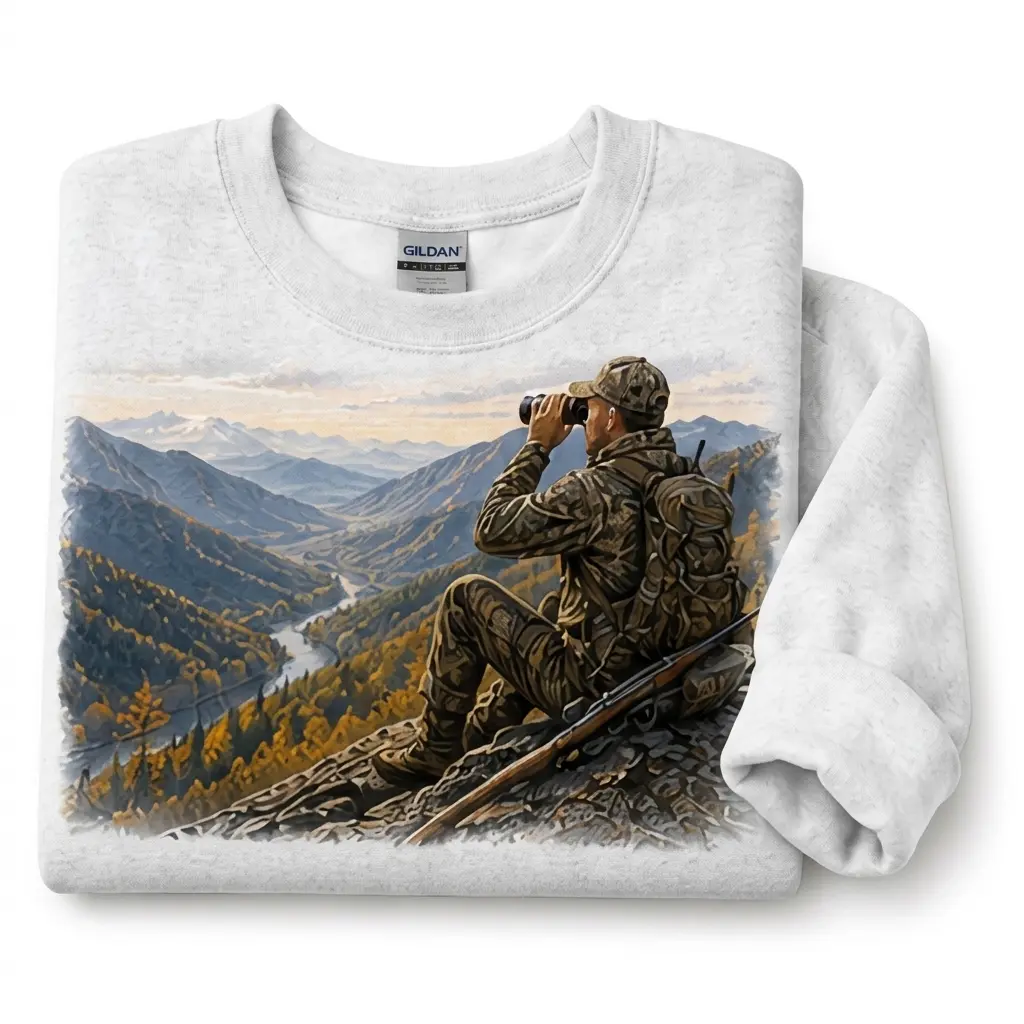 Camo Mountain Ridge Valley Sweatshirt - Vintage Wilderness Overlook Crewneck Pullover for Men Women