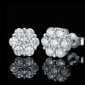 Moissanite Stud Earrings 8mm Big Cluster Flower Round Synthetic Moissanite Jewelry Gift for Women Men