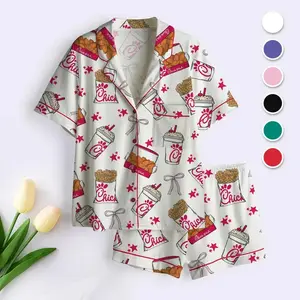 Coquette Chicken Nuggets Satin Pajama Set, Chick-Fil-A Inspired Sleepwear, Soft Silky Loungewear, Cute Funny Food Lover Gift for Her