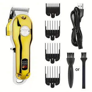 Hiena Men's Hair Trimmer, Waterproof LED Display, Silver Color, Home Use or Professional, Precision Carving, Durable Design, Gift