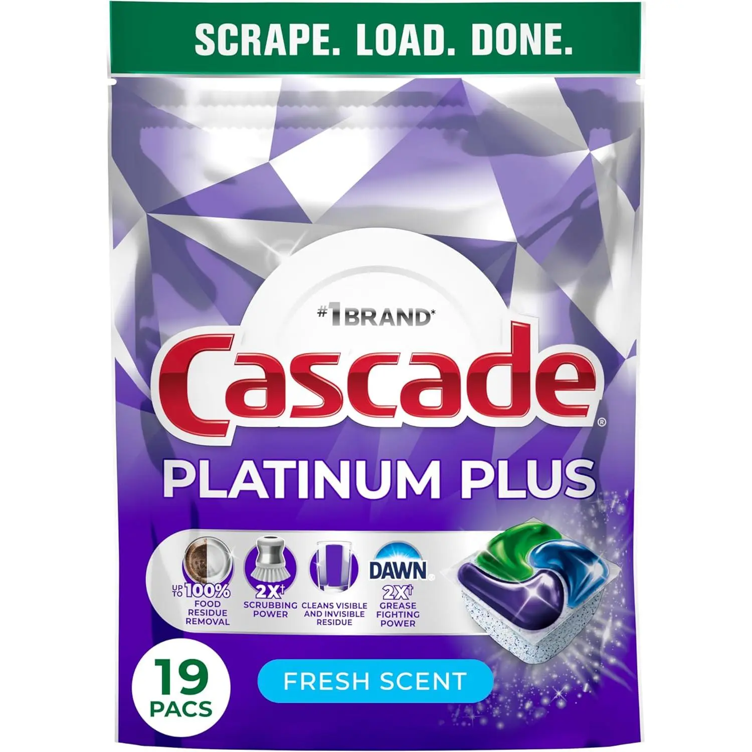 Cascade Platinum Plus Dishwasher Detergent Pods, 19 Count, Fresh Scent, Powerful Dish Soap for Sparkling Dishes