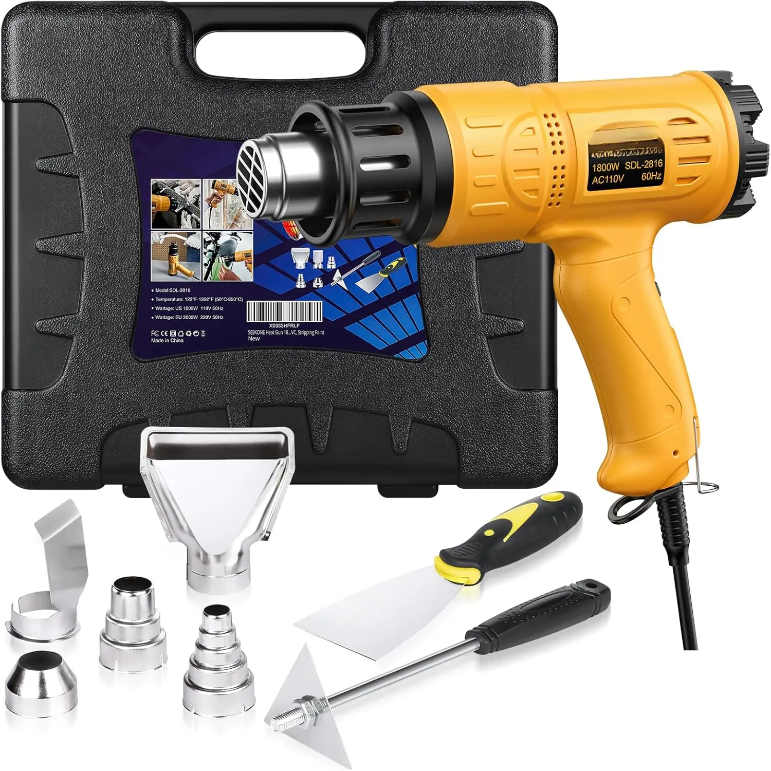 1800W High Power Hot Air Soldering Kit, Portable High Power Tool with Carry Case, 5 Nozzles, Variable Temp Control (50C-600C/122F-1112F), Overload Protection, Fast Heat Up, Scientific Design, Manufacturer Warranty for Epoxy, Putty, PVC Shrinking