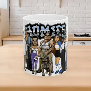 Lil homies, Homies Mugs, 90s style Chicano mugs, cholo, Chicana cups, chola style, vato, lowrider, street, custom mugs, 90s style gifts Classic Drinkware Retro Stylish Ceramic Drink Tumbler Washable Reusable Coffee