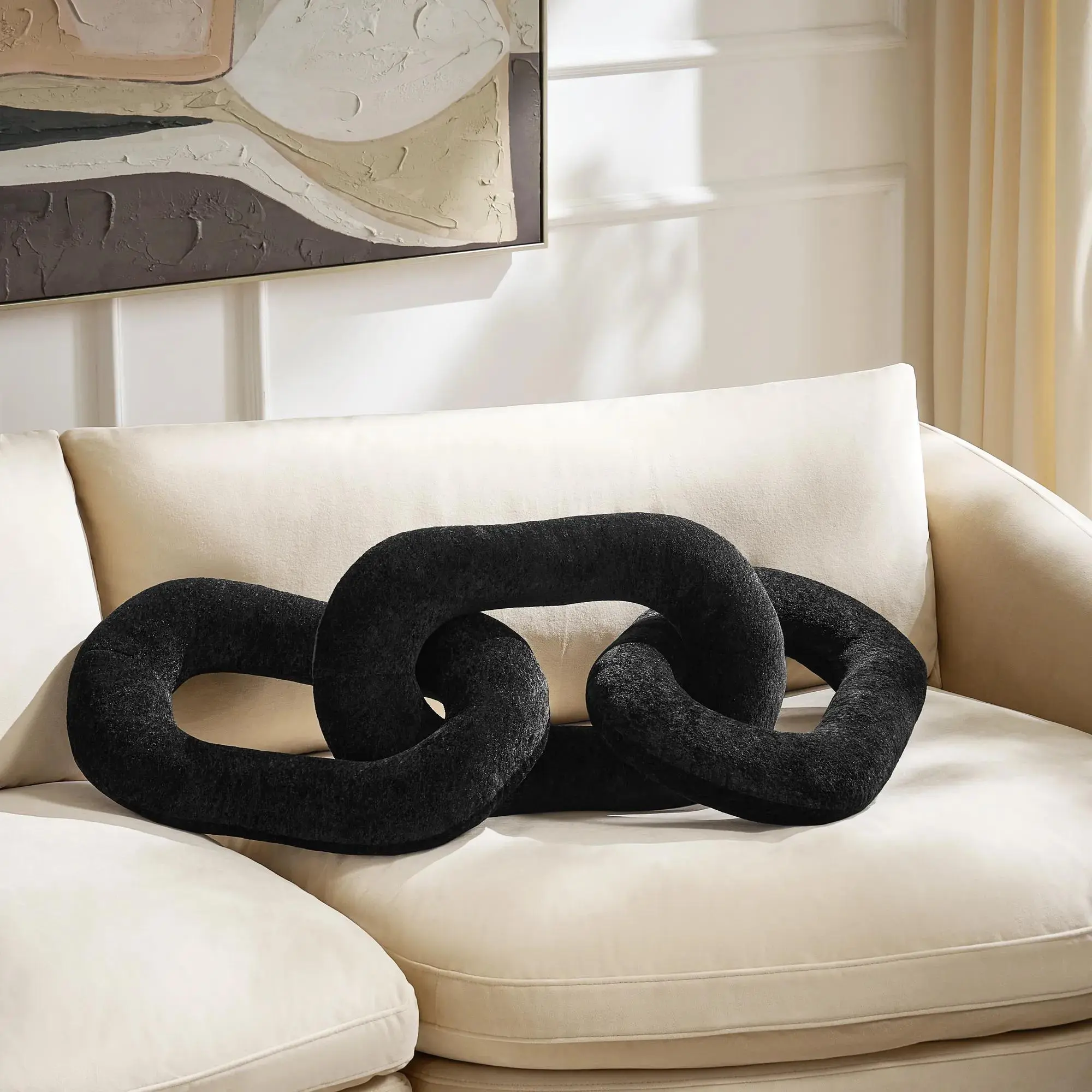 Z Gallerie Oversized Velvet Links Pillow 46" - Black/Taupe