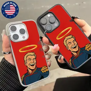 Homelander The Boys Golden Halo Red Background Aesthetic Pattern, Acrylic Transparent Soft Silicon TPU, Anti-Scratch Handheld Cellphone Protector for iPhone 17/16/15/14/13/12/11/XS Plus Pro Max & Samsung 22/23/24/25 FE Ultra Devices