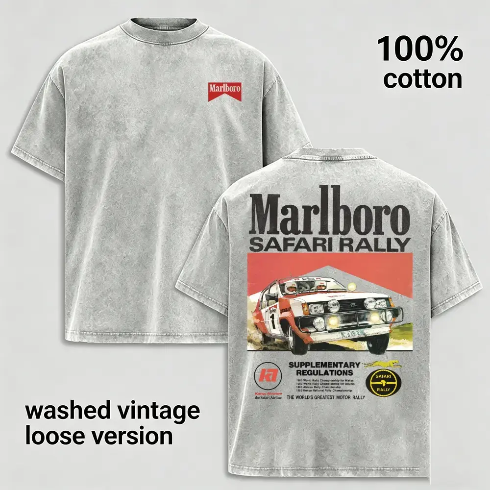 Vintage Safari Rally Graphic Tee Men Washed Grey T-Shirt Retro Motorsport Off Road Heavyweight 100% Cotton Loose Fit Casual Top Streetwear Harajuku Short Sleeve Clothing Summer Graphic Tee Hip Hop Oversized Apparel
