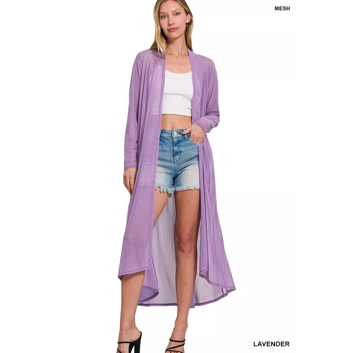 Zenana Mesh Open Front Cardigan